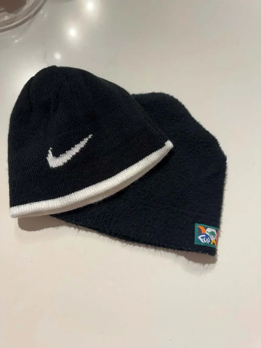 Lot of 2 Beanies: Nike Reversible Swoosh Knit Beanie and Turtle Fur Kids Fleece